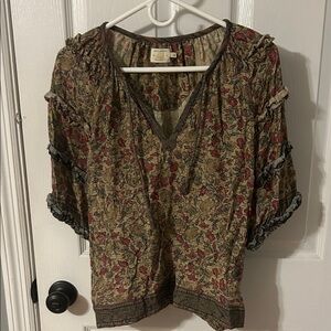 Faherty Red and Tan Floral Blouse